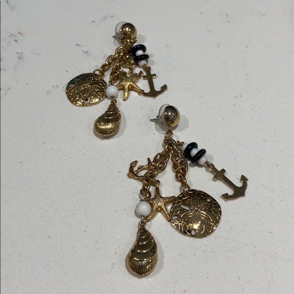 Gold tone anchor, sand dollar, starfish  earrings